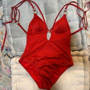 Red Strappy One-Piece Swimsuit